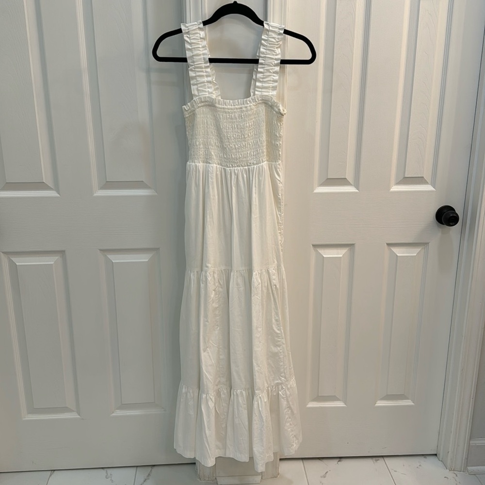 A&F White Tiered Maxi Dress with Smocked Bodice